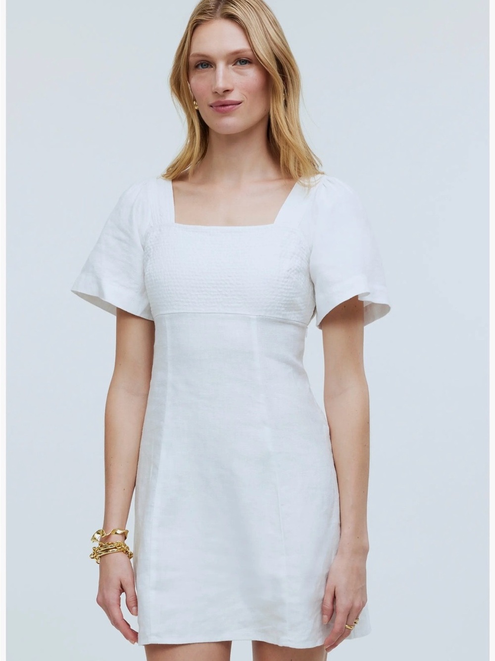 Madewell White Square-Neck Short Sleeve Dress 100% linen